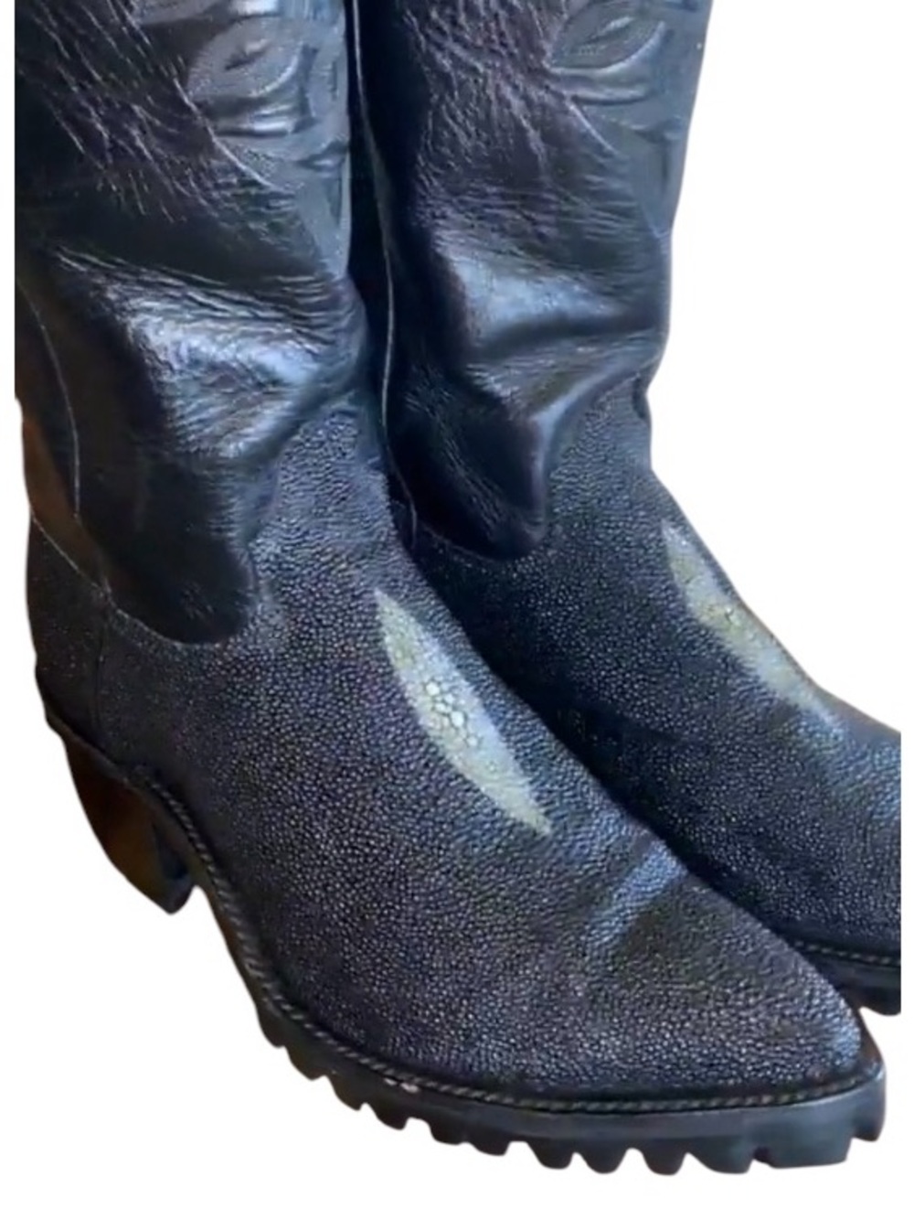 TONY MURGA cowboy boots, stingray/calf leather, handmade. Men 7, Women 9.